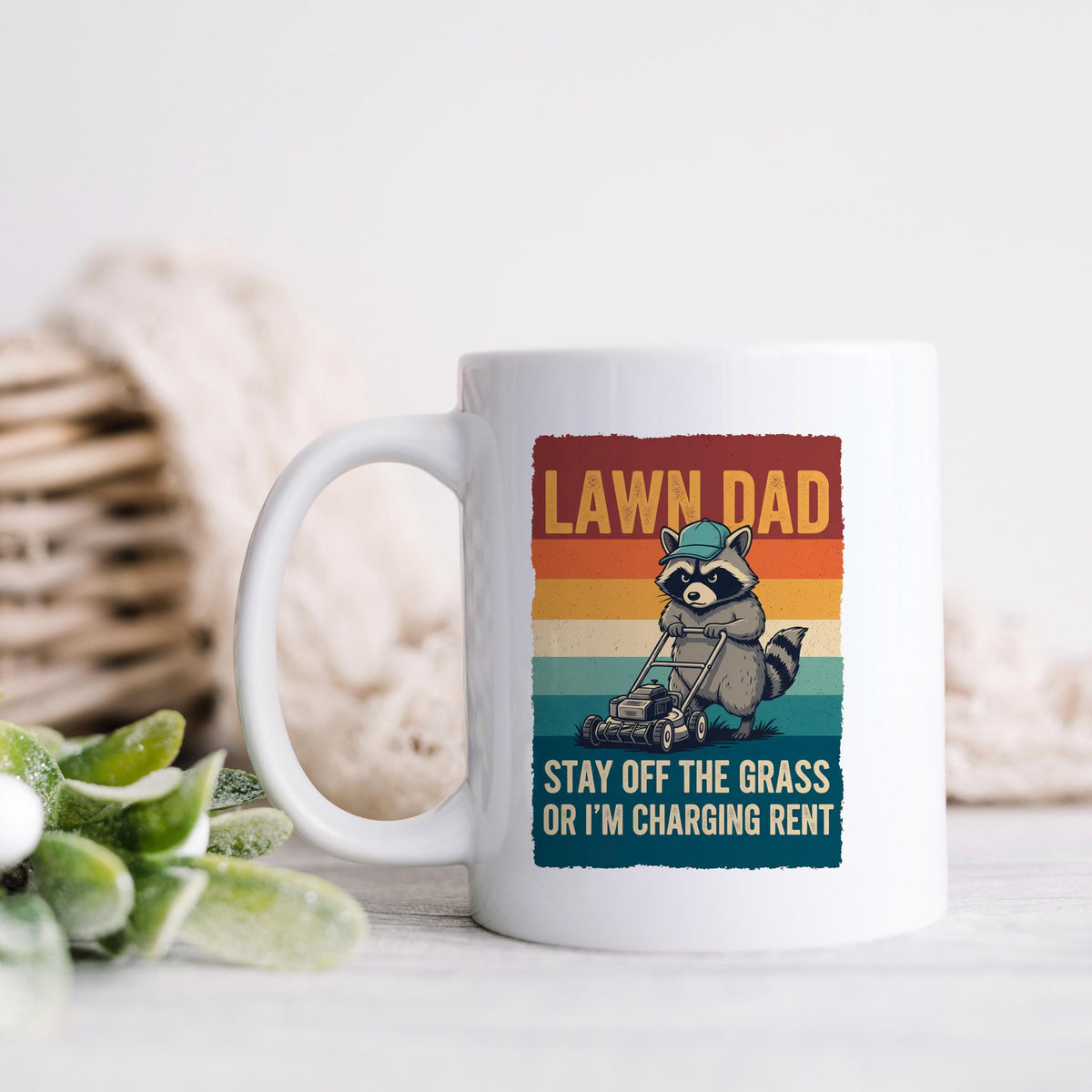 Funny Dad Mug - Vintage Raccoon Coffee Cup | Lawn Care Gift, Dad Humor Present