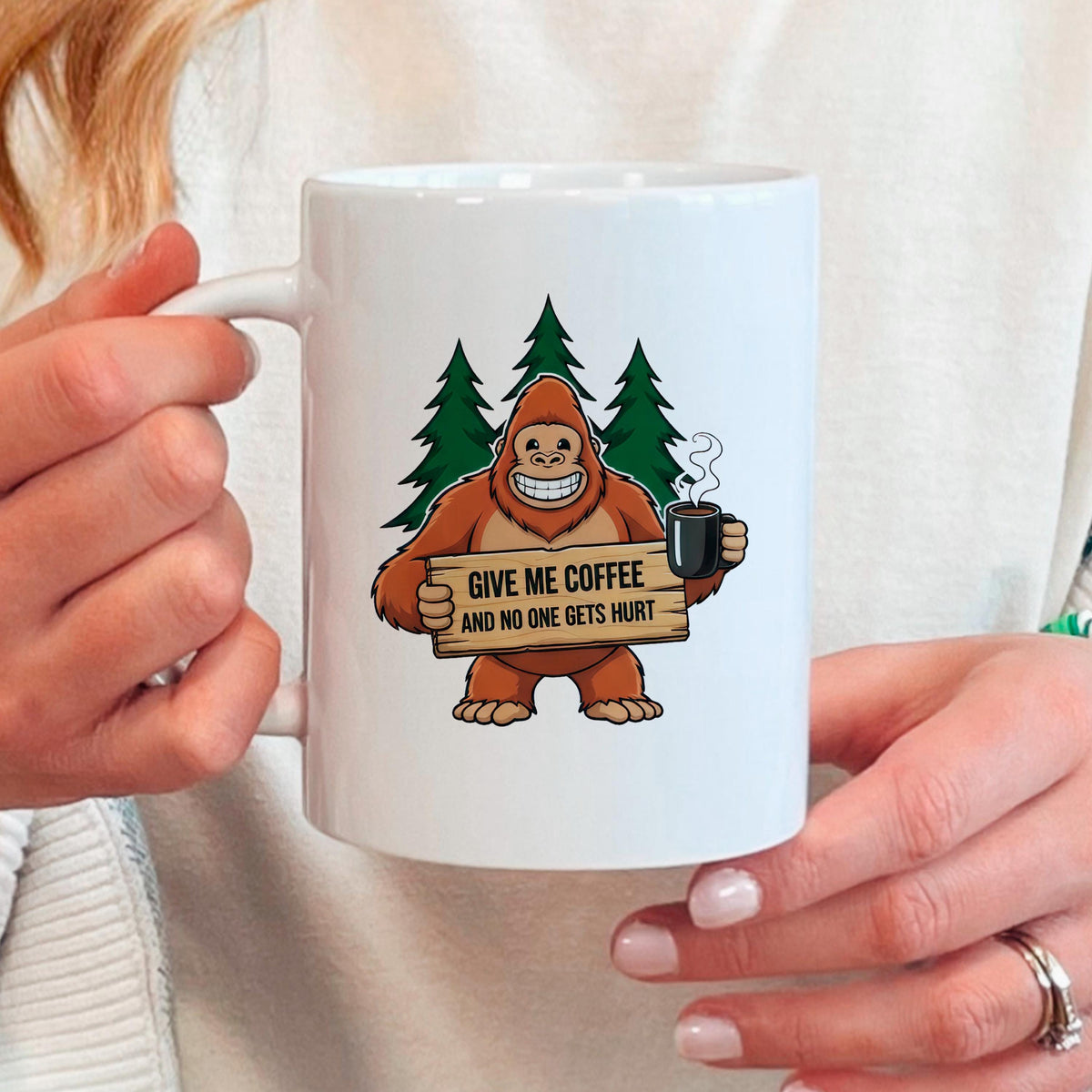 Funny Bigfoot Coffee Mug – Camping Humor Mug With Humorous Coffee Quote