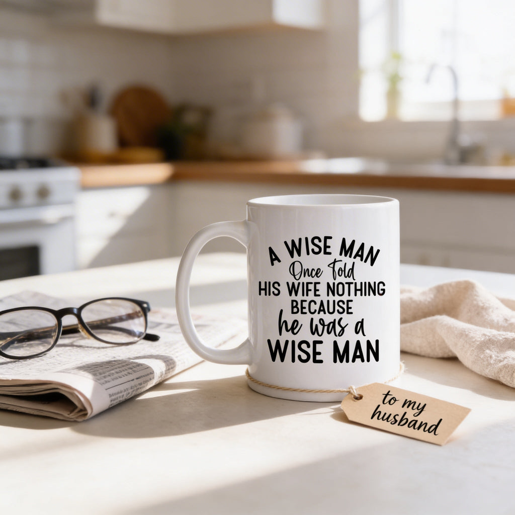 Funny Ceramic Coffee Mug – Wise Man Quote | Husband Gift | Dishwasher Safe 11 oz