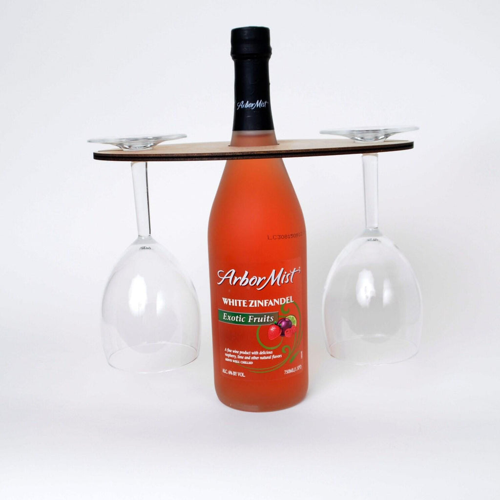 Personalized Wood Wine Holder - Engraved Couple Names Rustic Wine Carrier