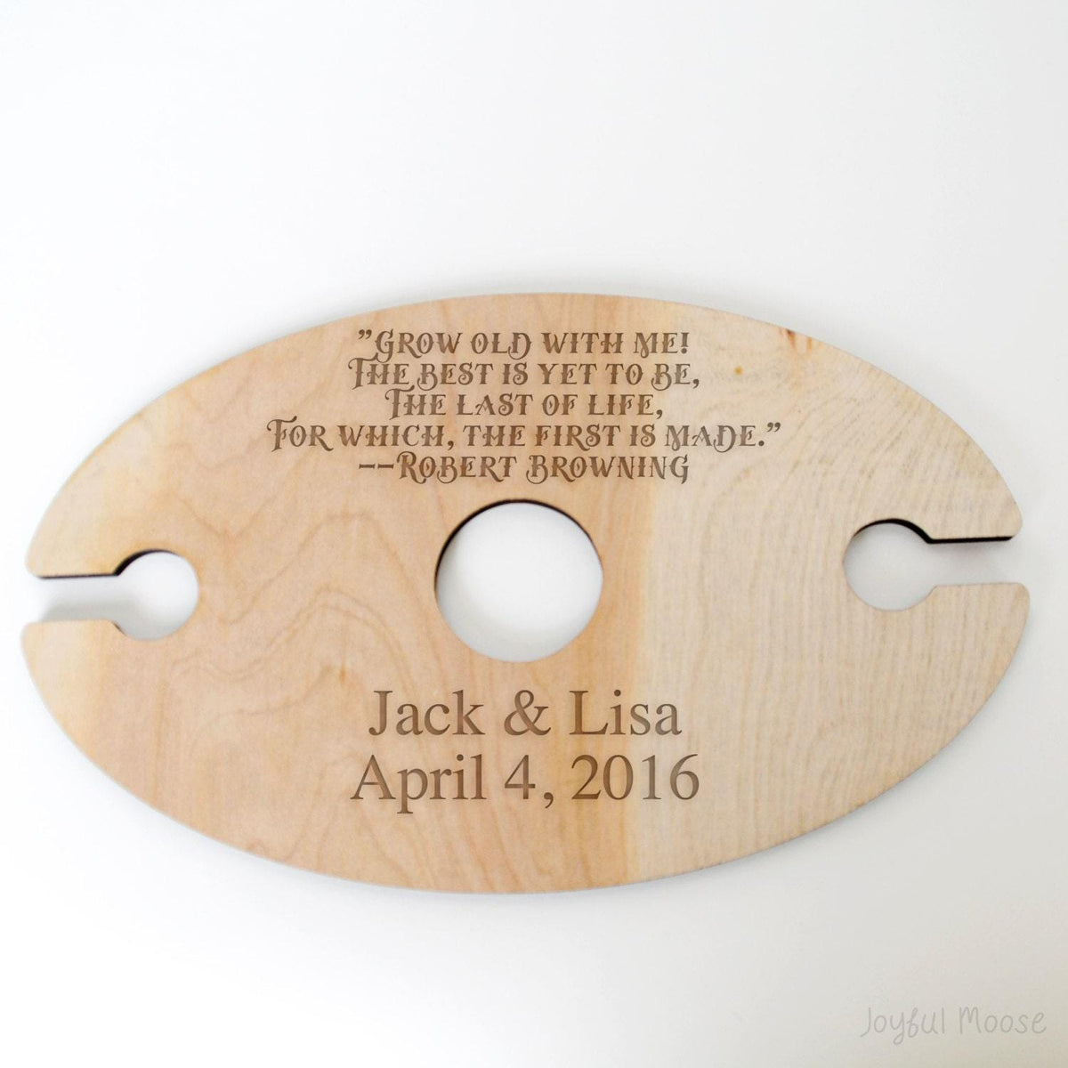 Personalized Wood Wine Holder - Engraved Couple Names Rustic Wine Carrier