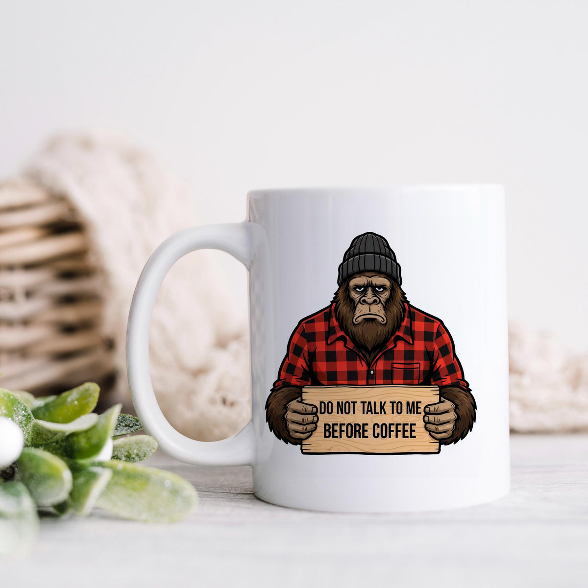 Funny Bigfoot Mug – Grumpy Sasquatch Coffee Cup | Don’t Talk Before Coffee