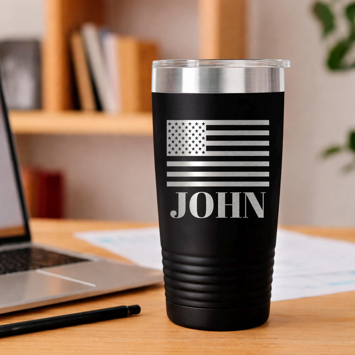 Personalized Flag Tumbler - Patriotic Water Bottle with Custom Name, Insulated Stainless Steel