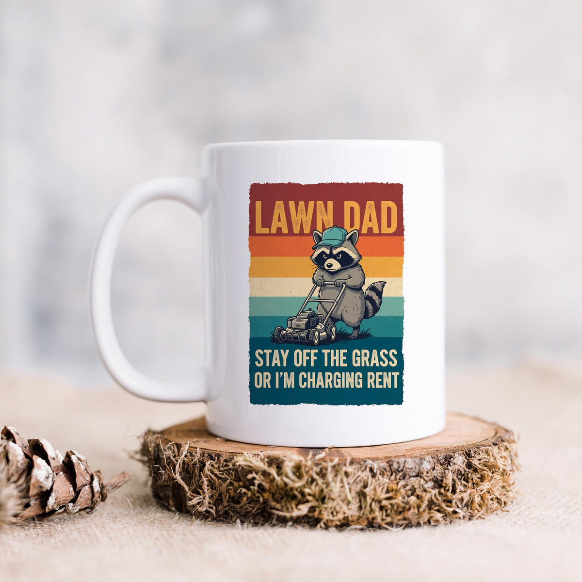 Funny Dad Mug - Vintage Raccoon Coffee Cup | Lawn Care Gift, Dad Humor Present