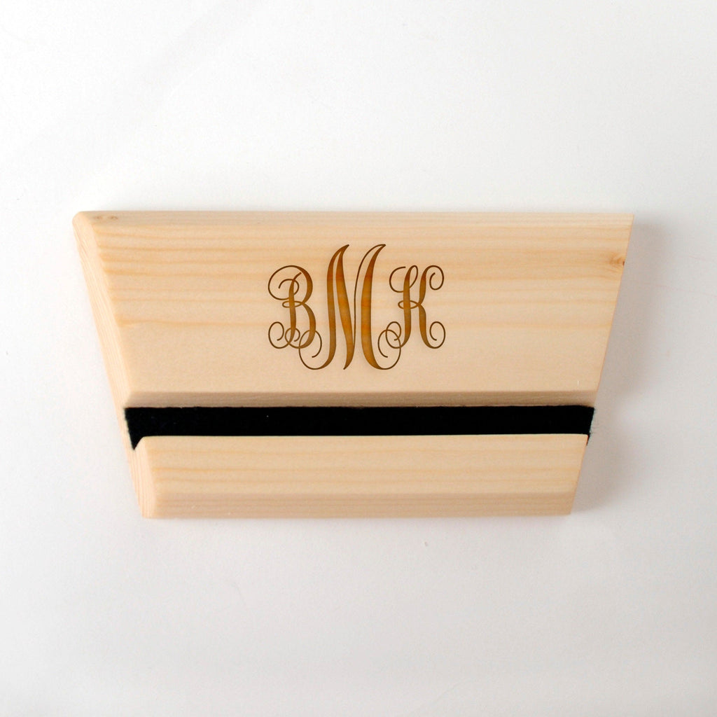 Wood iPad Stand - Custom Monogram Engraved Tablet Holder & Charging Station Dock