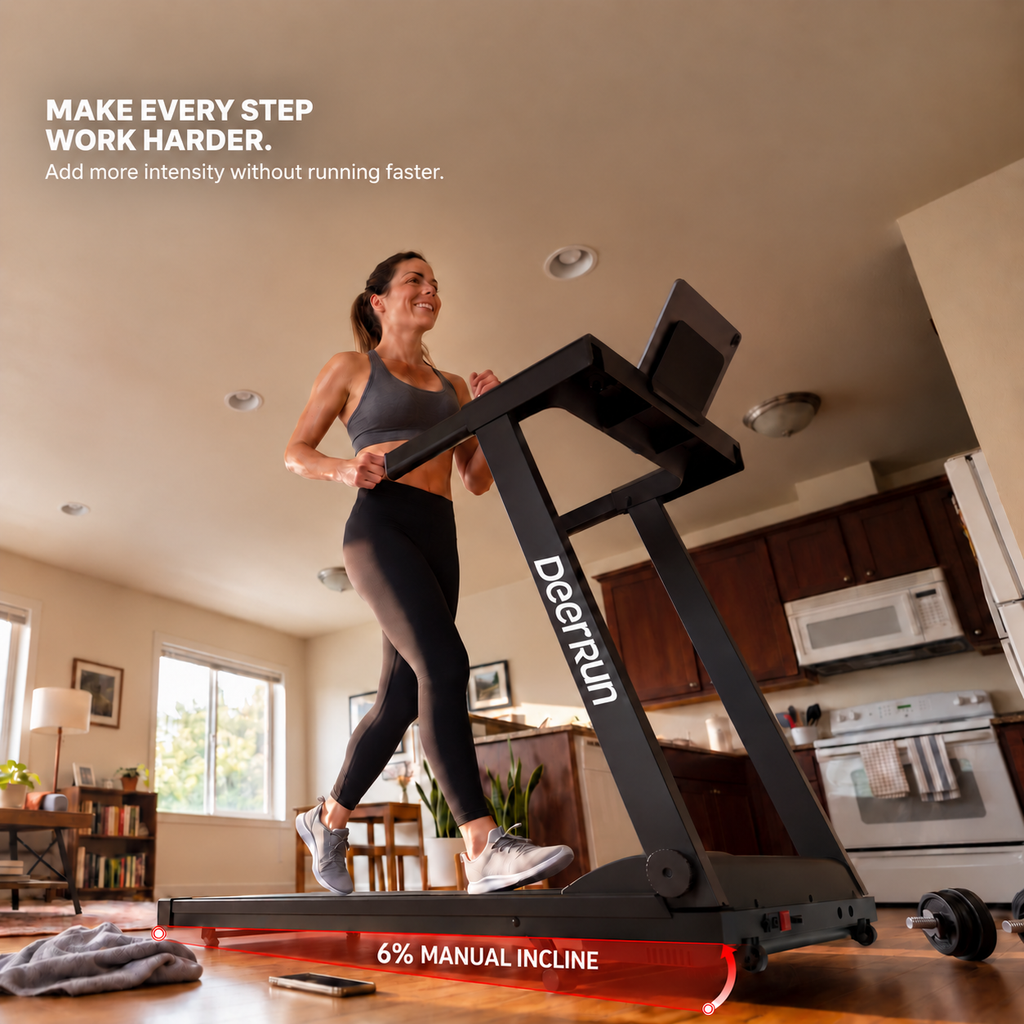 DeerRun All-New 2026 A1 Pro Move+ Smart Foldable Treadmill with 6% Incline & NFC | 350 lbs, 10 mph, Black