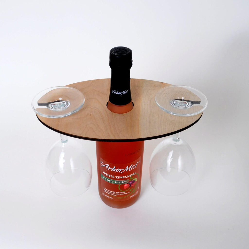 Personalized Wood Wine Holder - Engraved Couple Names Rustic Wine Carrier