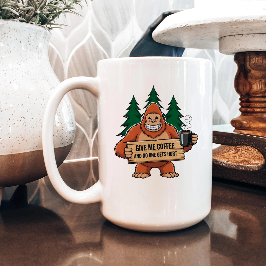 Funny Bigfoot Coffee Mug – Camping Humor Mug With Humorous Coffee Quote