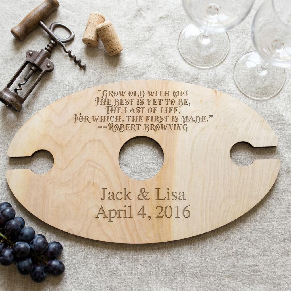 Personalized Wood Wine Holder - Engraved Couple Names Rustic Wine Carrier