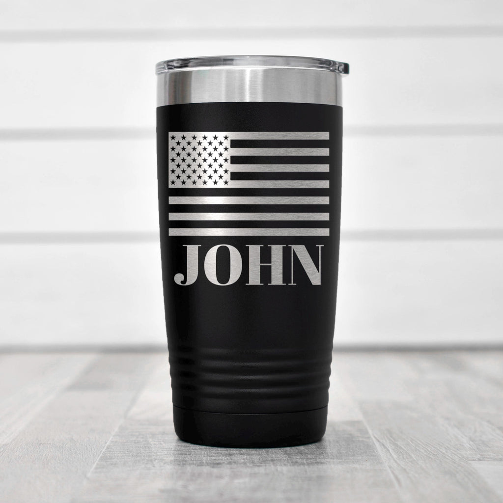 Personalized Flag Tumbler - Patriotic Water Bottle with Custom Name, Insulated Stainless Steel