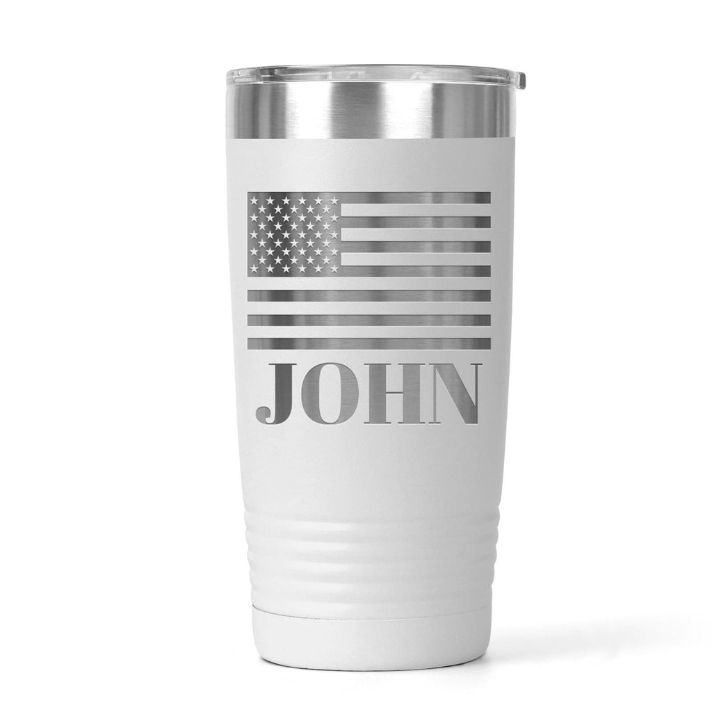 Personalized Flag Tumbler - Patriotic Water Bottle with Custom Name, Insulated Stainless Steel