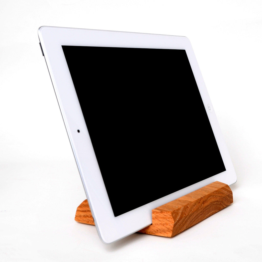 Wood iPad Stand - Custom Monogram Engraved Tablet Holder & Charging Station Dock