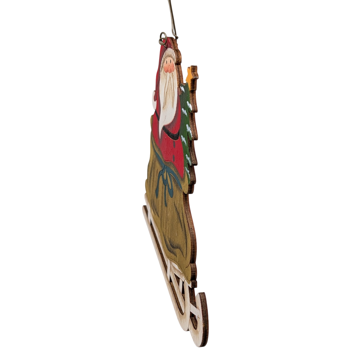 Santa's Starlit Sleigh Ride: Hand-Painted Plywood Ornament