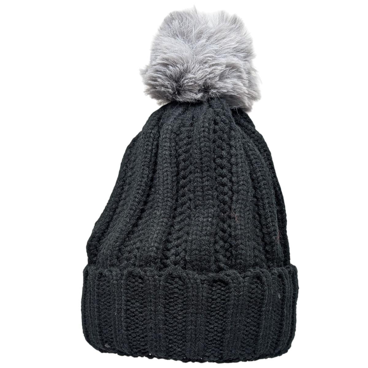 Knit Hat With Three Interchangeable Poms - Black